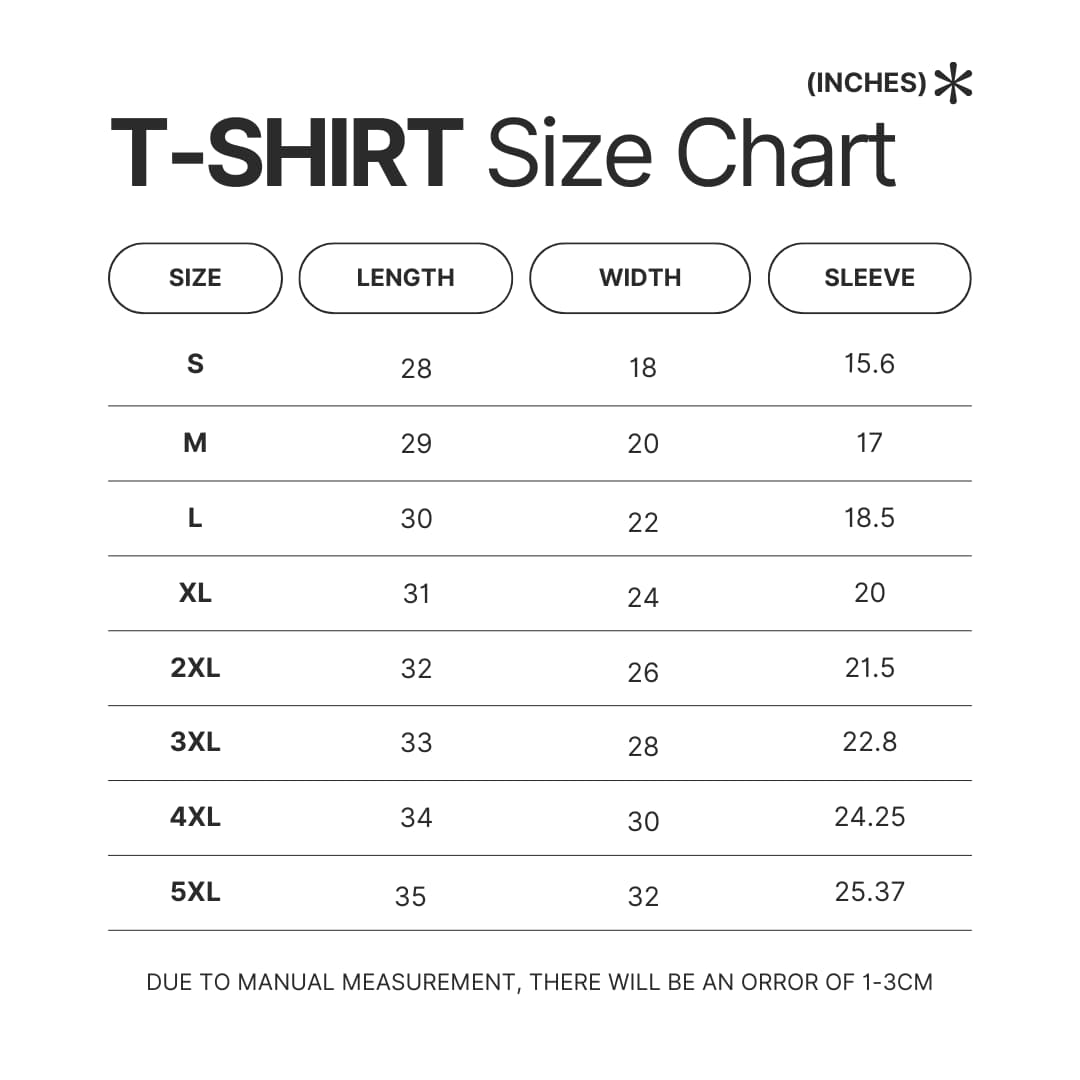 3D T shirt Size Chart - Record Of Ragnarok Store