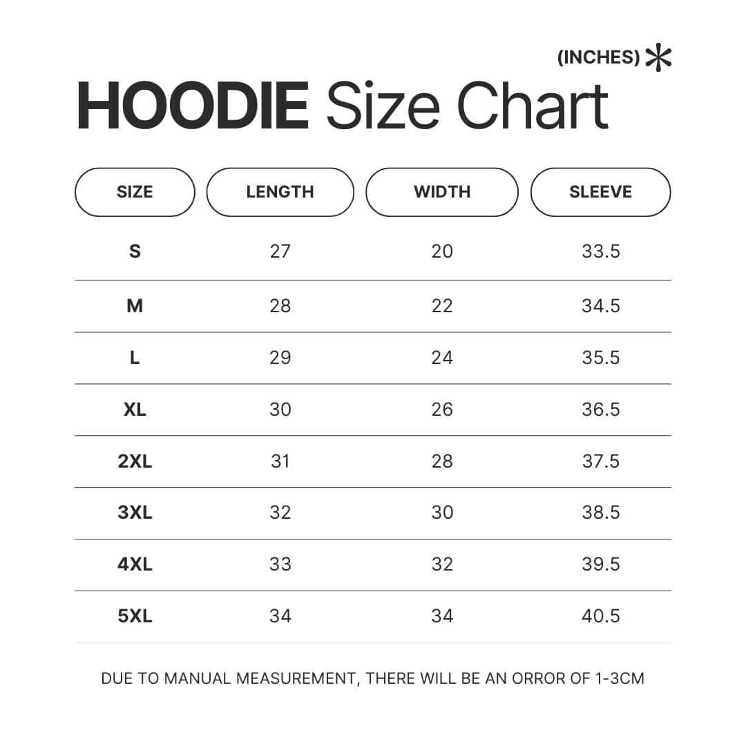 Hoodie Size Chart - Record Of Ragnarok Store