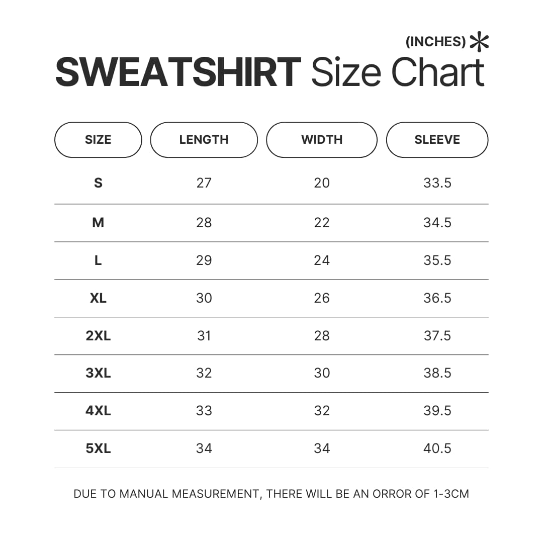 Sweatshirt Size Chart - Record Of Ragnarok Store